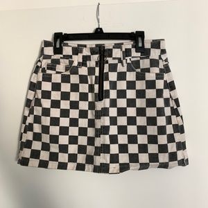 Checkered denim skirt
